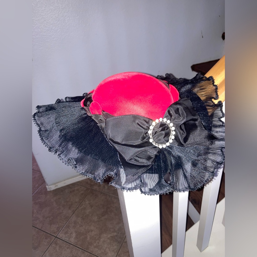 Whittall and shon women’s Red Velvet and Black Fascinator Hat